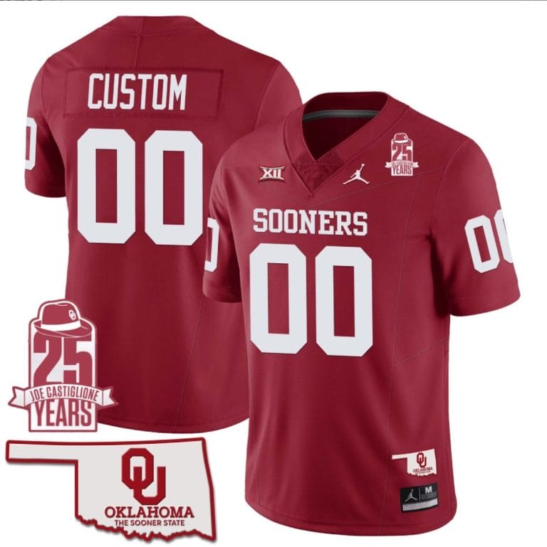 Custom Oklahoma Sooners Jersey Name and Number 25th Anniversary Patch Football Red