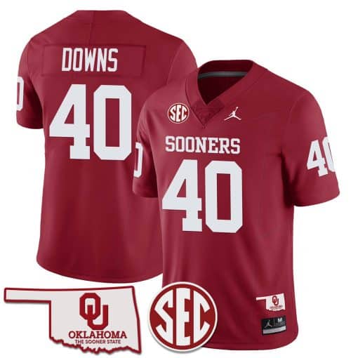Custom Oklahoma Sooners Jersey Name and Number Football Red#40  Ethan Downs