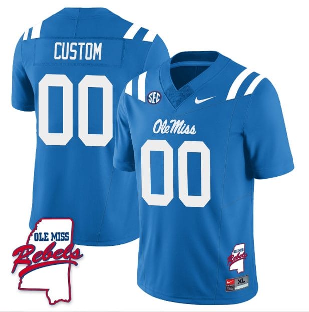 Custom Ole Miss Rebels Jersey Name and Number Football All Stitched Blue Rebels Map