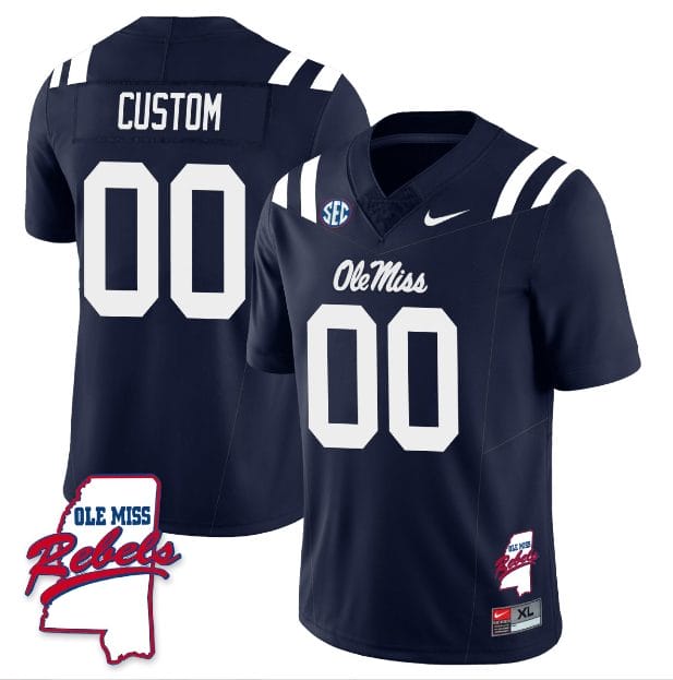 Custom Ole Miss Rebels Jersey Name and Number Football All Stitched Navy Rebels Map