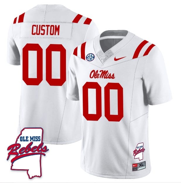Custom Ole Miss Rebels Jersey Name and Number Football All Stitched White Rebels Map