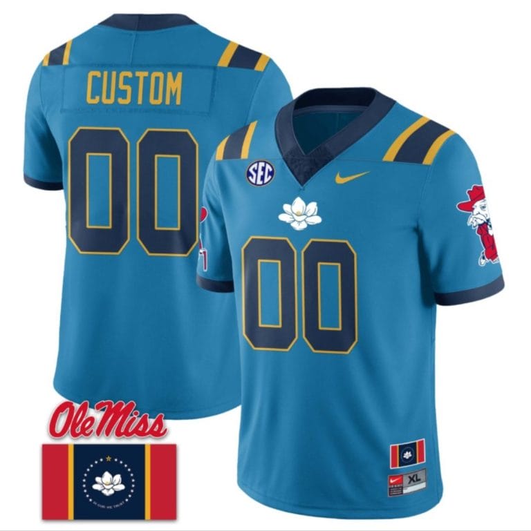 Custom Ole Miss Rebels Jersey Name and Number Football Flag Patch All Stitched Blue 1