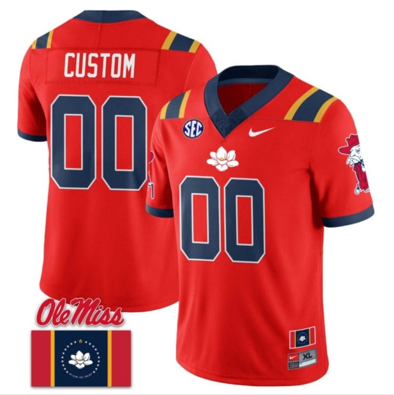 Custom Ole Miss Rebels Jersey Name and Number Football Flag Patch All Stitched Red