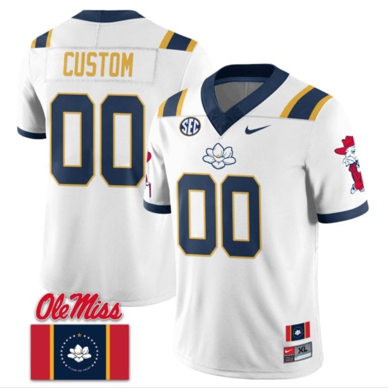 Custom Ole Miss Rebels Jersey Name and Number Football Flag Patch All Stitched White 1