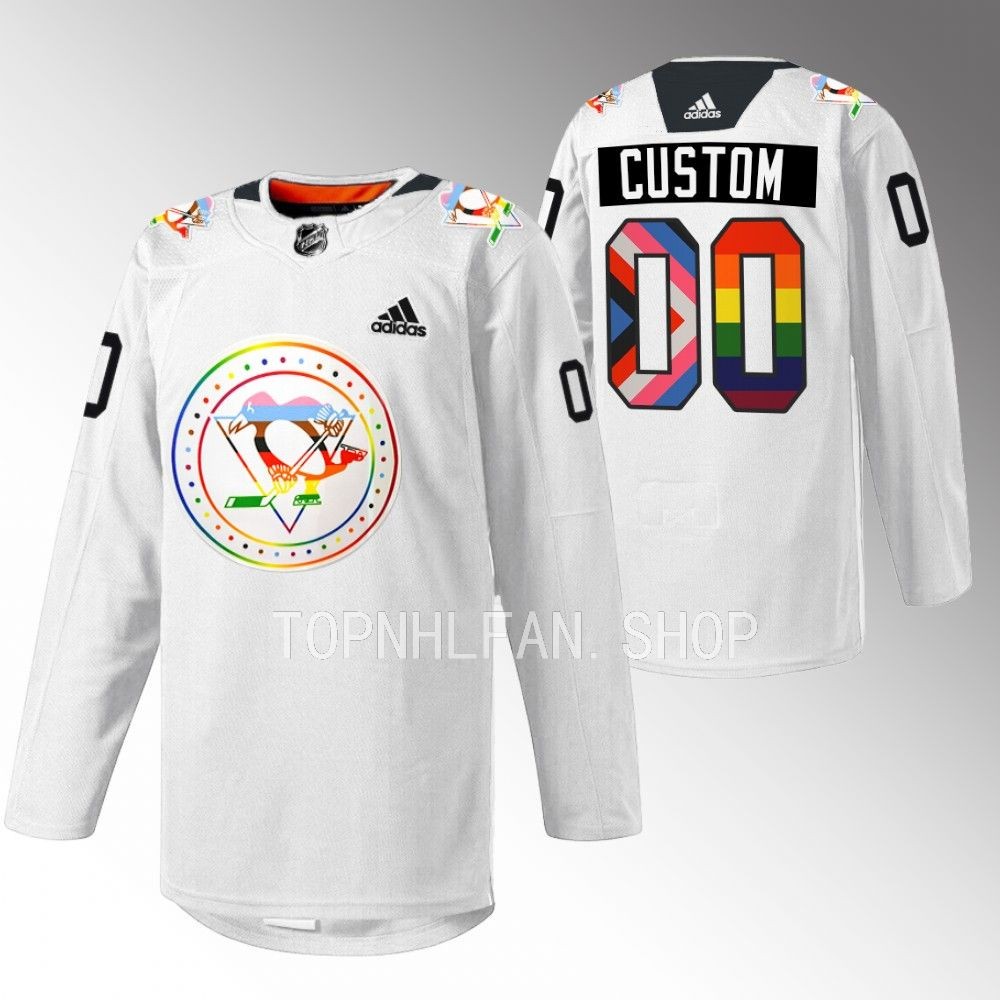 Custom Penguins Pride warmup Jersey White Rainbow