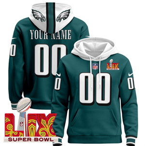 Custom Philadelphia Eagles Super Bowl LIX Patch Pullover Hoodie  Midnight Green