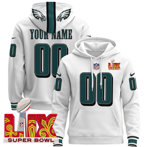 Custom Philadelphia Eagles Super Bowl LIX Patch Pullover Hoodie  White