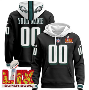 Custom Philadelphia Eagles Super Bowl LIX Patch Pullover Hoodie Black