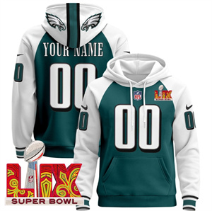 Custom Philadelphia Eagles Super Bowl LIX Patch Pullover Hoodie Green Alternate