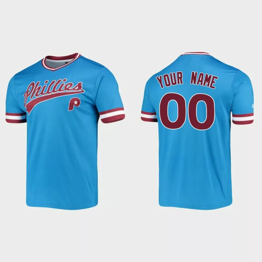 Custom Philadelphia Phillies Cooperstown Collection Stitches Jersey – Light Blue