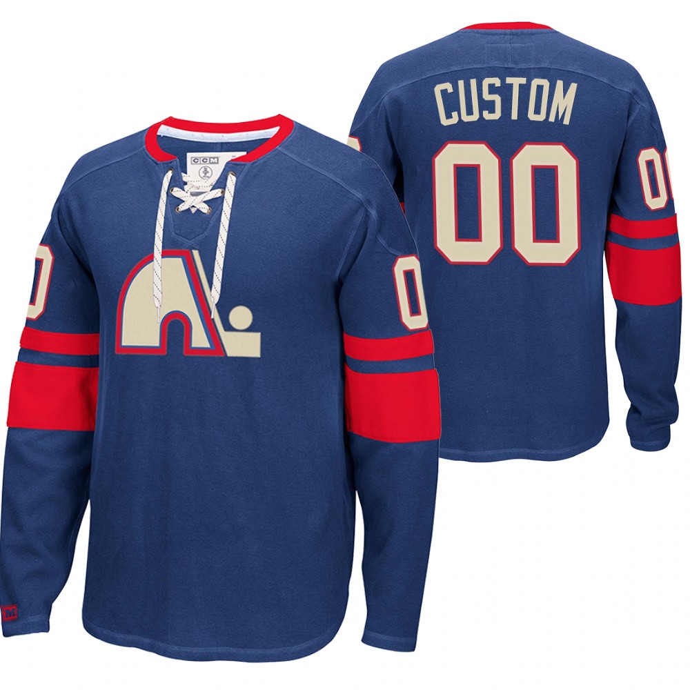 Custom Quebec Nordiques Heritage Blue Jersey Hoodie Pullover