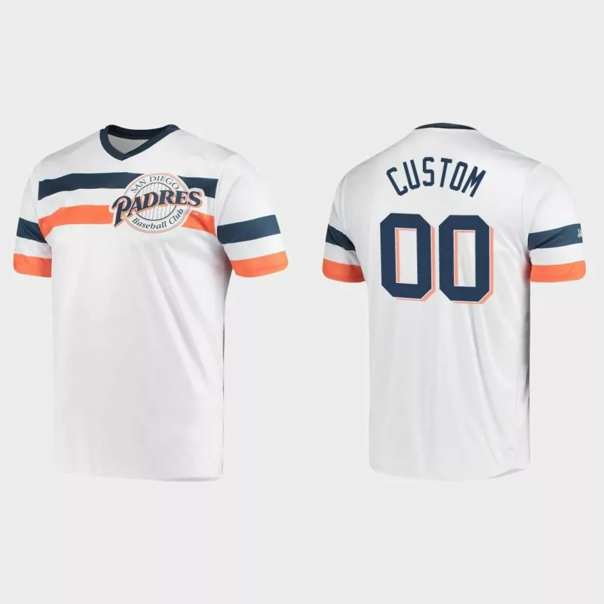 Custom San Diego Padres Cooperstown Collection V-Neck Jersey – White
