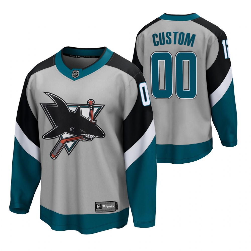Custom San Jose Sharks 2021 Reverse Retro Gray Men Jersey Special Edition