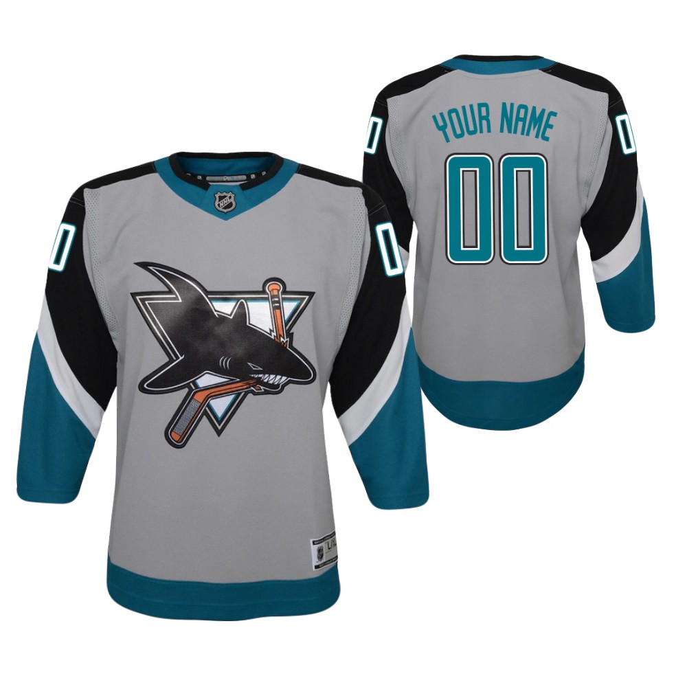 Custom San Jose Sharks 2021 Reverse Retro Gray Youth Jersey Replica