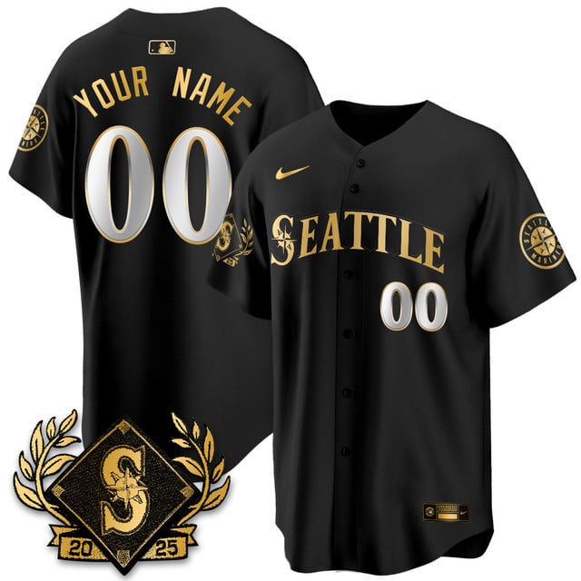 Custom Seattle Mariners 2025 Series Gold Jersey - All Stitched Black Gold