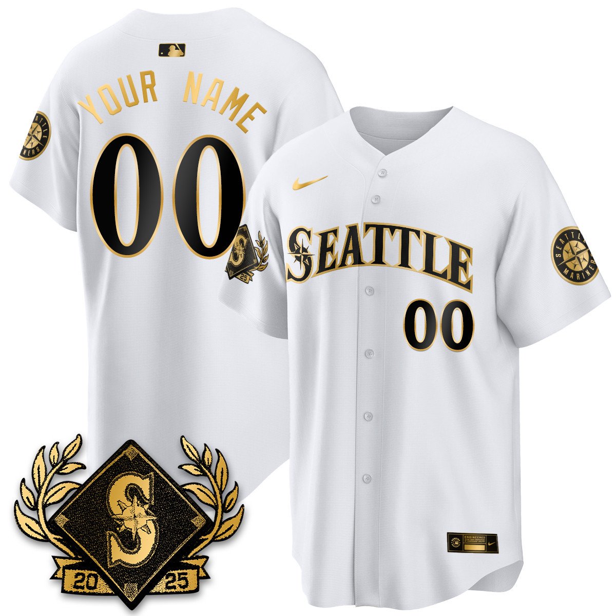 Custom Seattle Mariners 2025 Series Gold Jersey - All Stitched White Gold