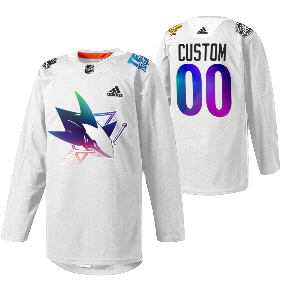 Custom Sharks Pride Night 2022 Jersey White HockeyIsForEveryone