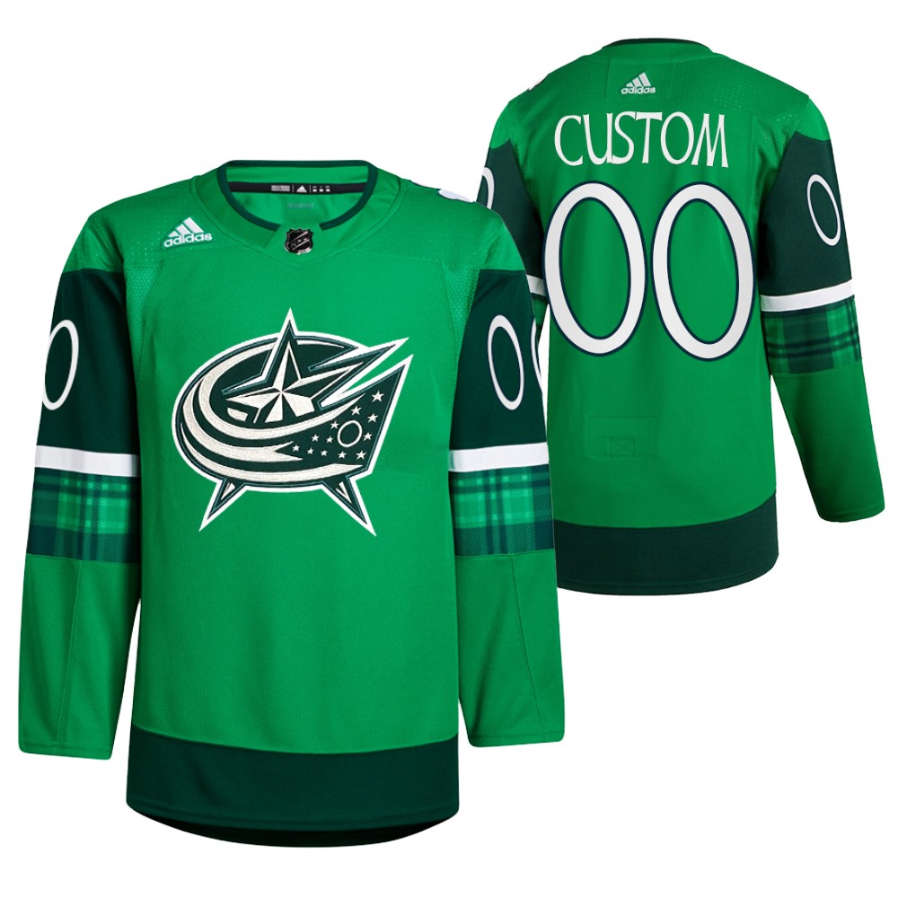 Custom St. Patricks Day Blue Jackets Green #00 Jersey