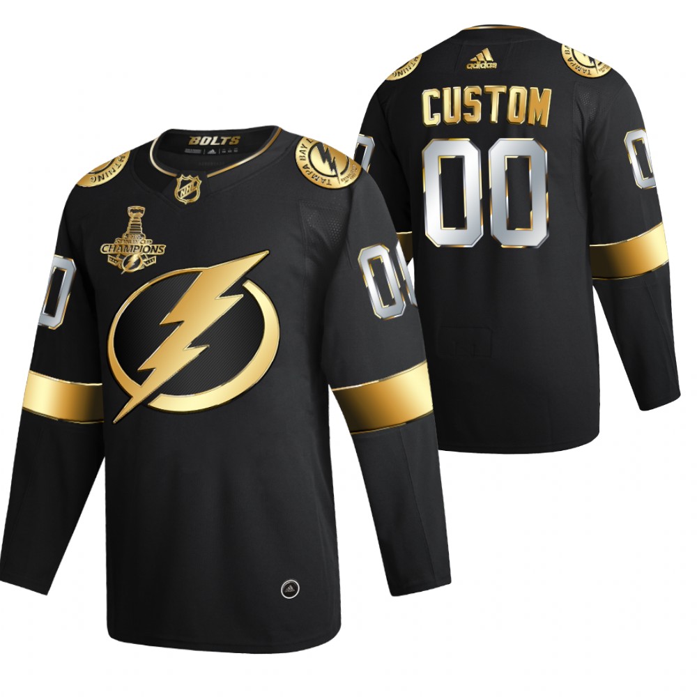 Custom Tampa Bay Lightning Black 2020 Stanley Cup Champions Jersey Authentic Golden Limited