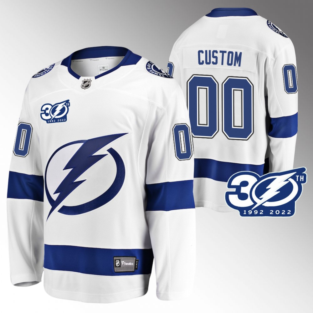 Custom Tampa Bay Lightning Jersey 30th Anniversary White 1992-2022 Away
