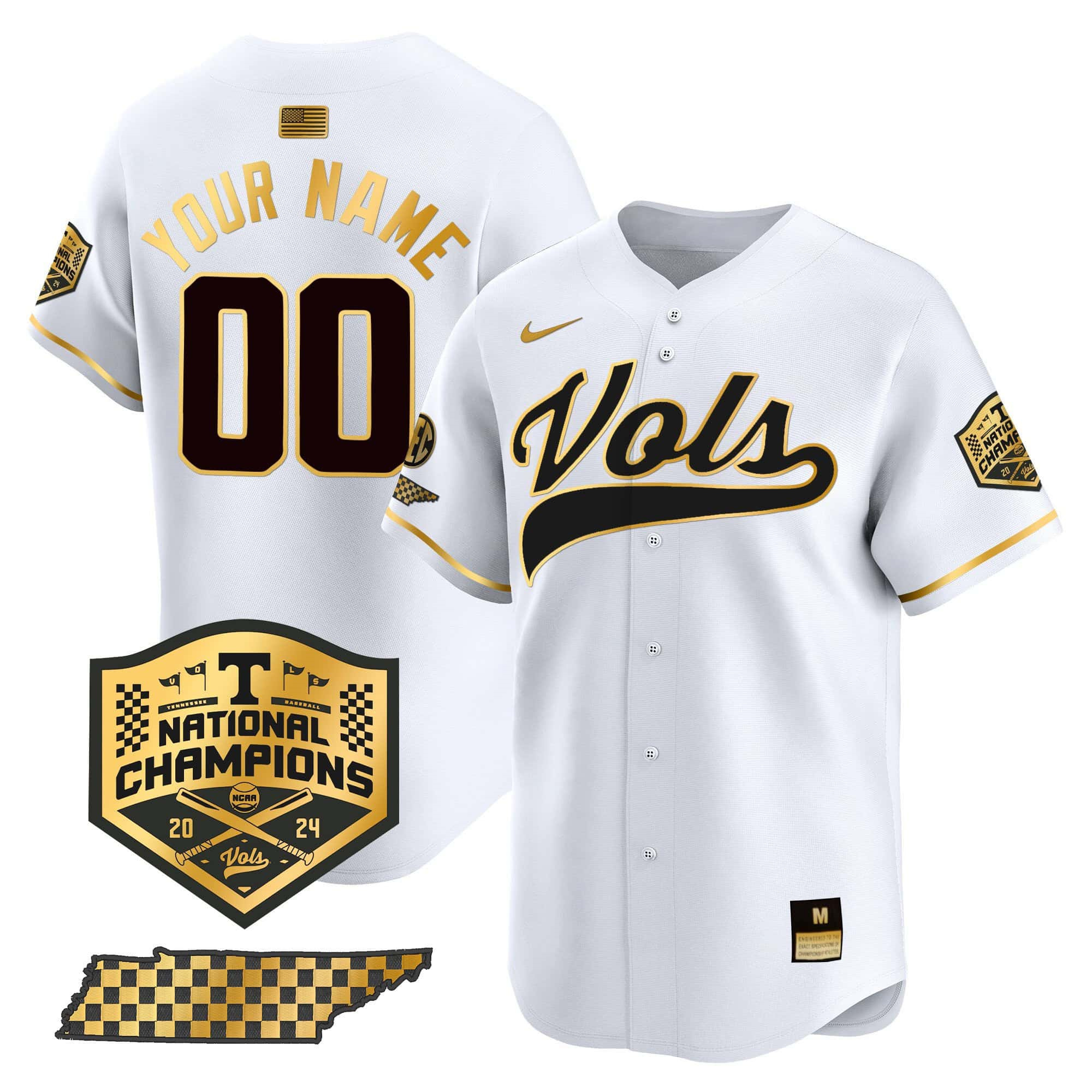 Custom Tennessee Volunteers 2024 Champions Vapor Premier Limited baseball   Jersey – All Stitched White Gold