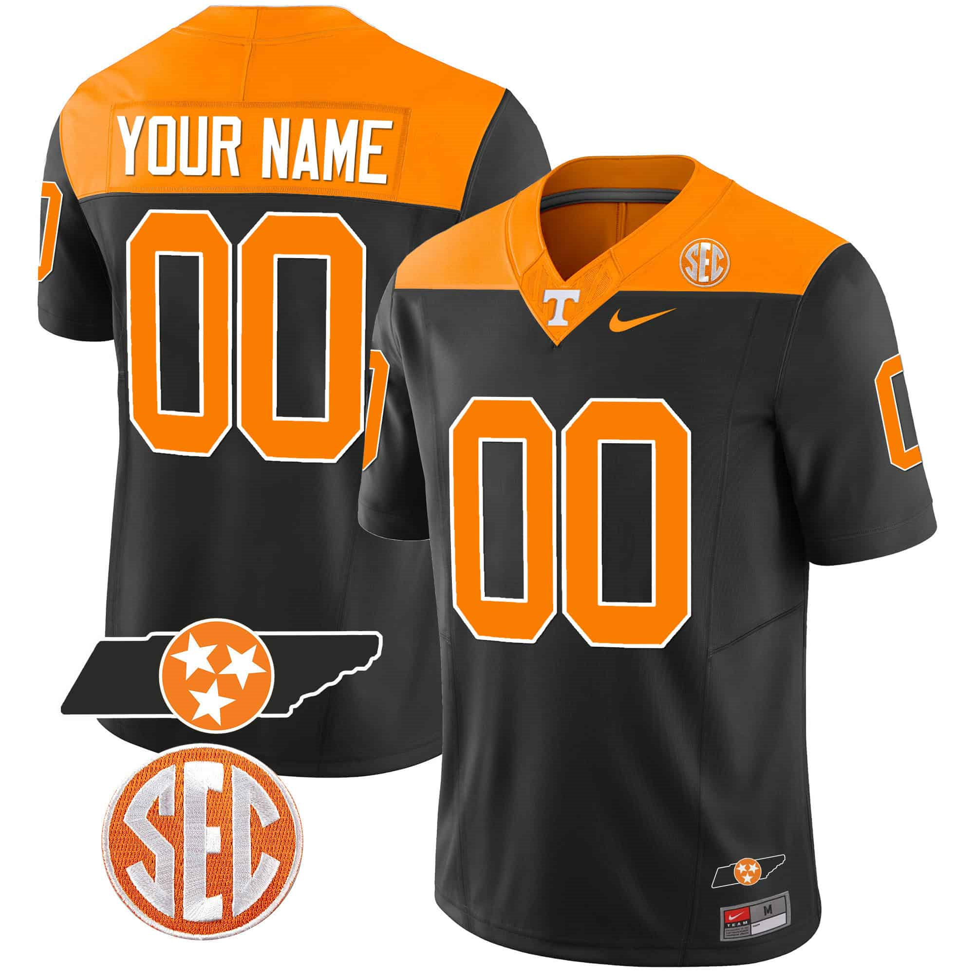 Custom Tennessee Volunteers Checkerboard & Alternate Custom Jersey V2 – All Stitched Alternate Black