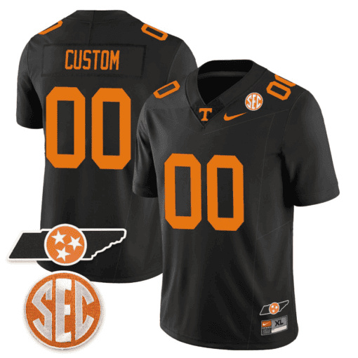 Custom Tennessee Volunteers Checkerboard & Alternate Custom Jersey V2 – All Stitched Black