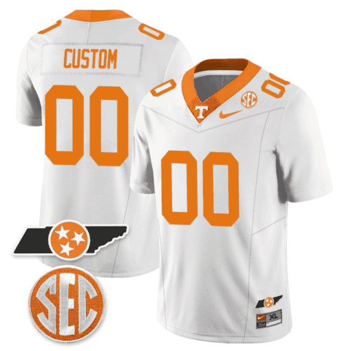 Custom Tennessee Volunteers Checkerboard & Alternate Custom Jersey V2 – All Stitched White