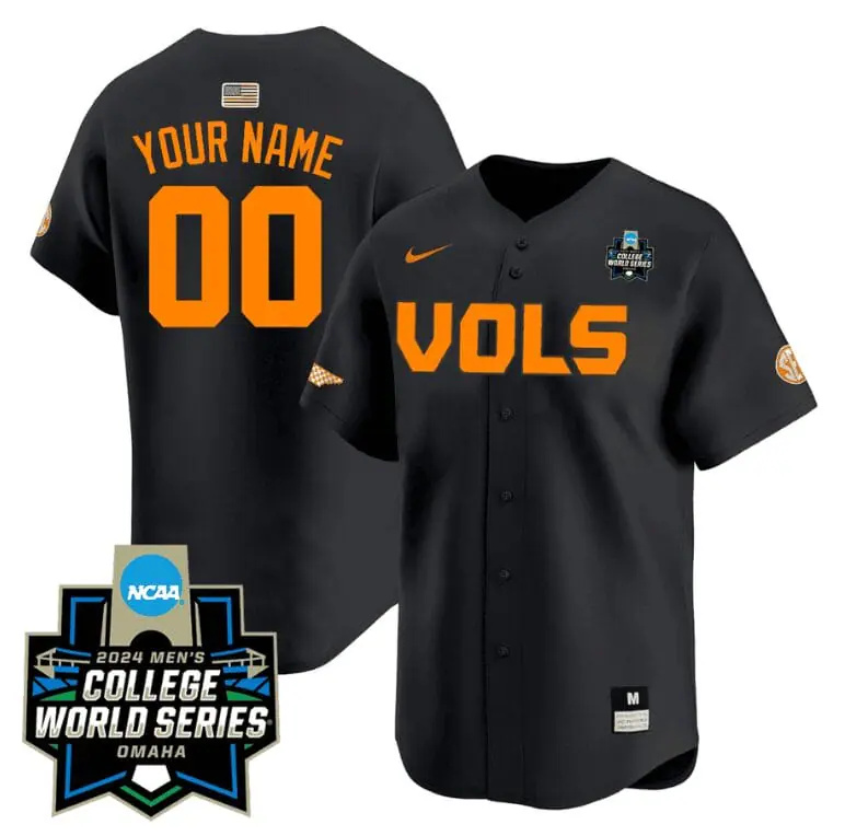 Custom Tennessee Volunteers Jersey 2024 College World Series Vapor Premier Limited NCAA Baseball Stitched Black