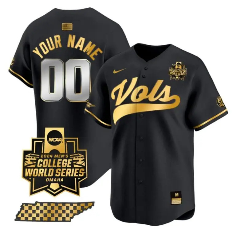 Custom Tennessee Volunteers Jersey 2024 College World Series Vapor Premier Limited V2 NCAA Baseball Stitched Black Gold