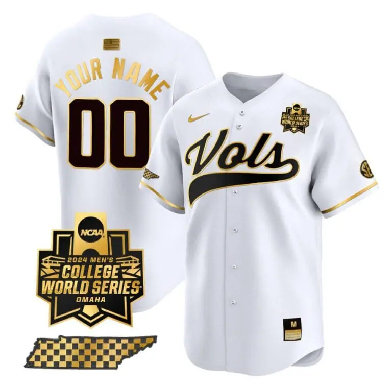 Custom Tennessee Volunteers Jersey 2024 College World Series Vapor Premier Limited V2 NCAA Baseball Stitched White Gold