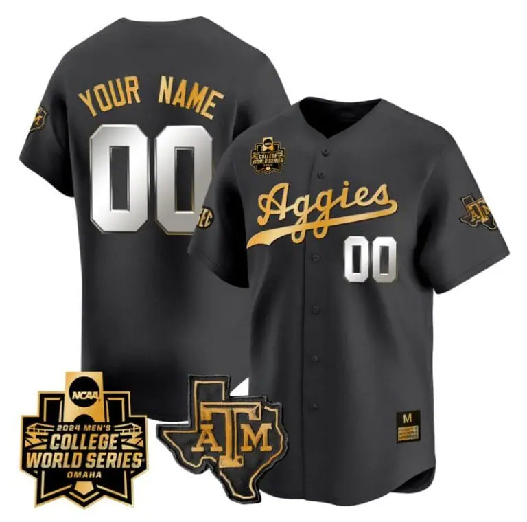 Custom Texas AM Aggies Jersey 2024 College World Series Vapor Premier Limited NCAA Baseball Stitched Black Gold