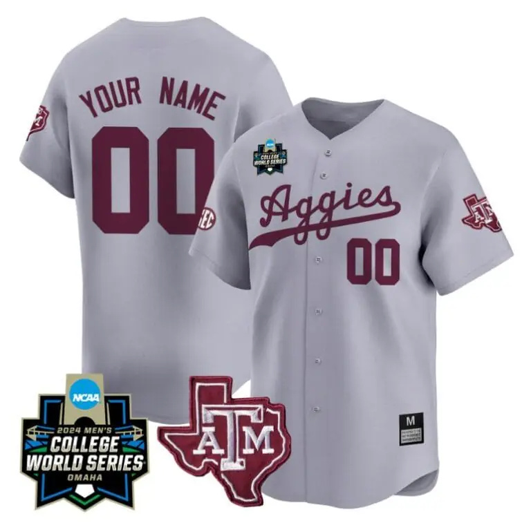 Custom Texas AM Aggies Jersey 2024 College World Series Vapor Premier Limited NCAA Baseball Stitched Gray