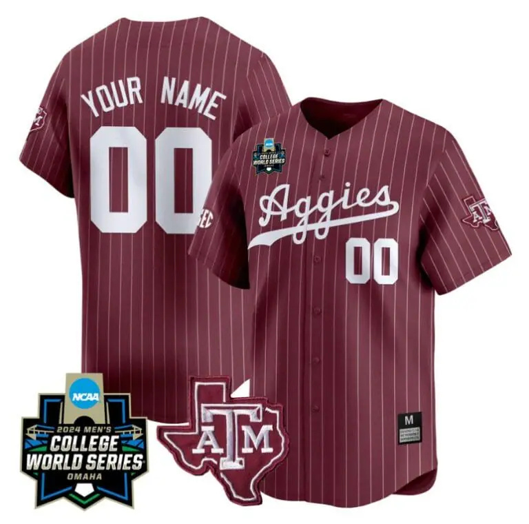 Custom Texas AM Aggies Jersey 2024 College World Series Vapor Premier Limited NCAA Baseball Stitched Maroon Pinstripe
