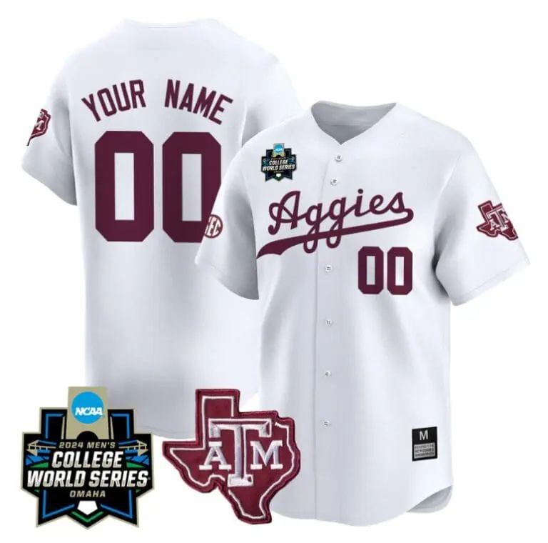 Custom Texas AM Aggies Jersey 2024 College World Series Vapor Premier Limited NCAA Baseball Stitched White