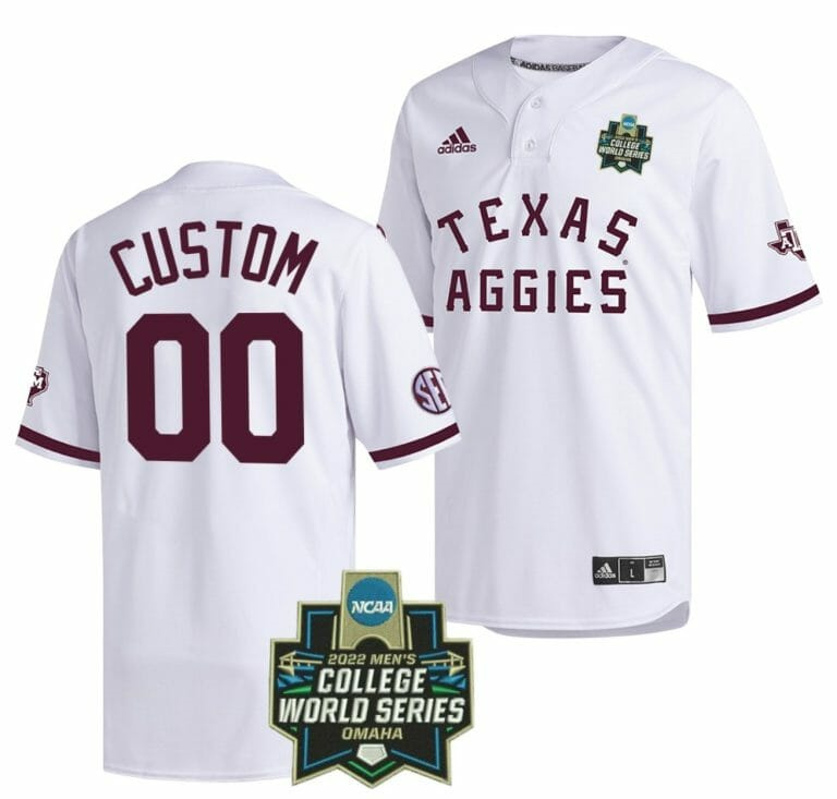 Custom Texas Aggies Baseball Jersey Name and Number NCAA College 2022 College World Series White