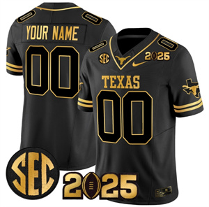 Custom Texas Longhorns 2025 CFP Final Gold Patch Vapor Limited Custom Jersey - All Stitched  Black Gold