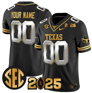 Custom Texas Longhorns 2025 CFP Final Gold Patch Vapor Limited Custom Jersey - All Stitched  Black Limited