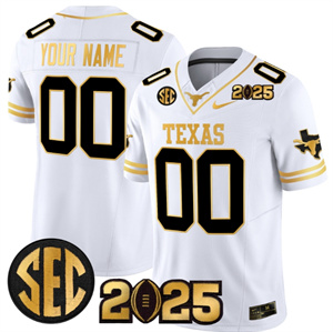 Custom Texas Longhorns 2025 CFP Final Gold Patch Vapor Limited Custom Jersey - All Stitched White Gold