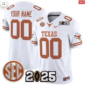 Custom Texas Longhorns 2025 CFP Final Patch Vapor Limited Custom Jersey - All Stitched White