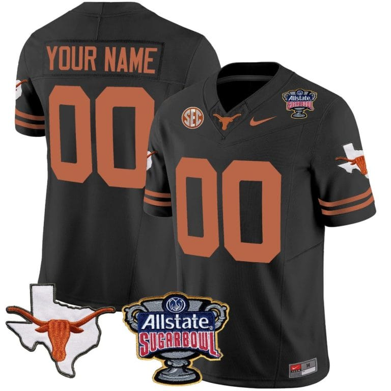 Custom Texas Longhorns Jersey Name and Number Sugar Bowl Patch Football Black