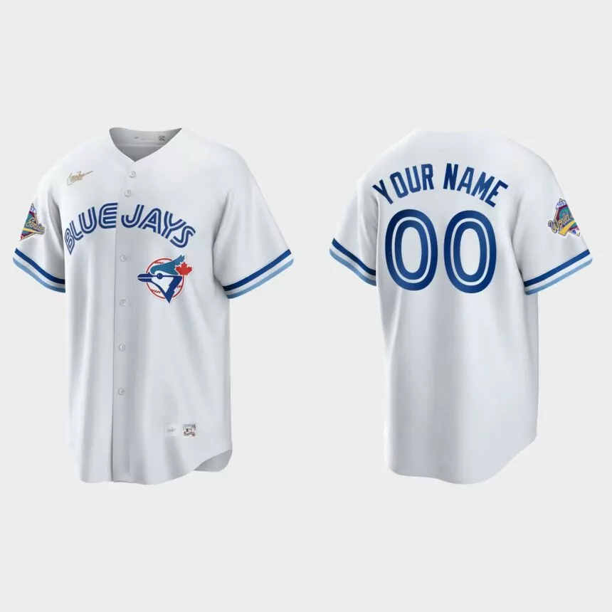 Custom Toronto Blue Jays 1992 World Series Patch Cooperstown Jersey – White