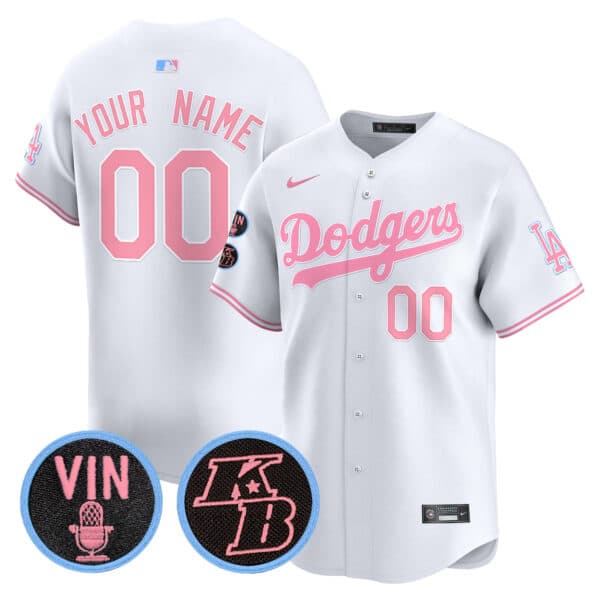 Custom Unisex Dodgers Vin & Kobe Patch Bubblegum  Pink Vapor Premier Limited Jersey – All Stitched