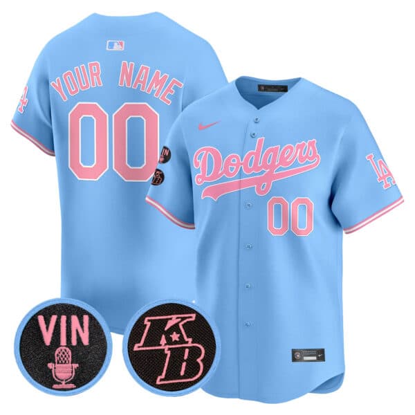 Custom Unisex Dodgers Vin & Kobe Patch Bubblegum Pink Vapor Premier Limited Jersey – All Stitched