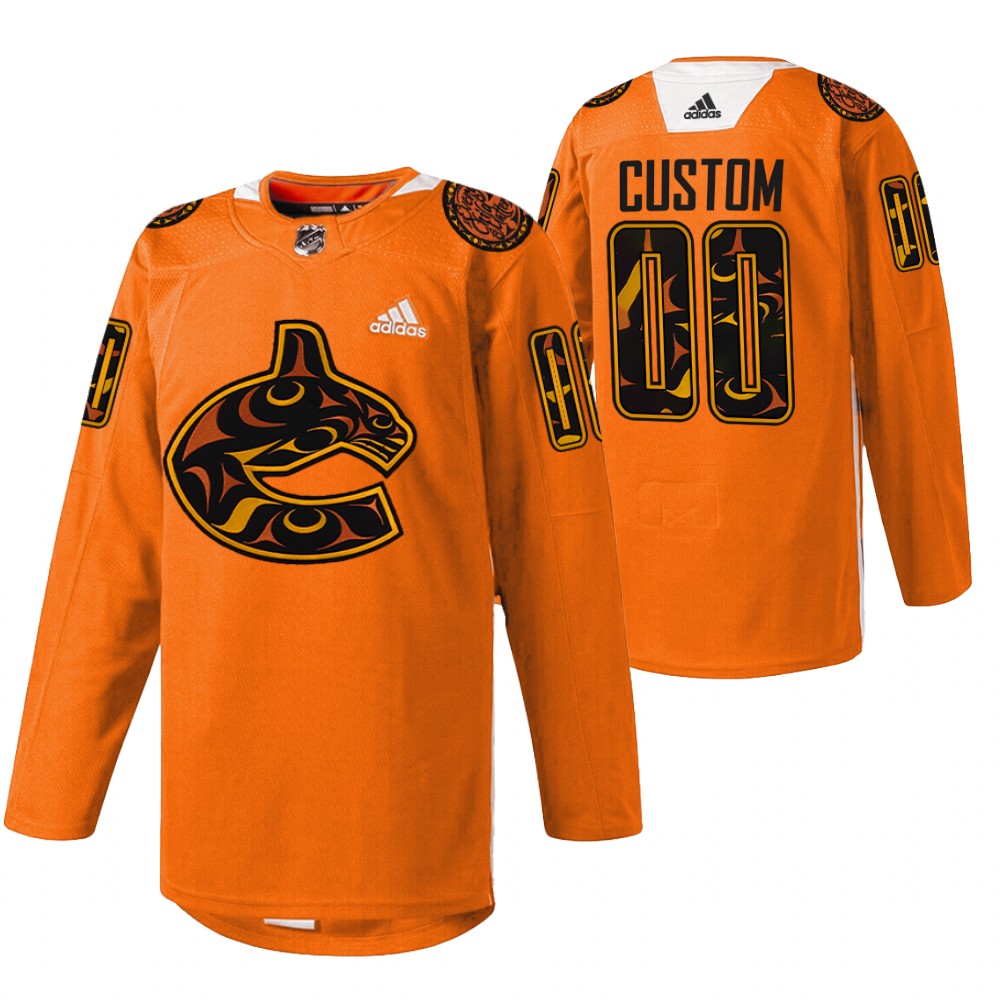 Custom Vancouver Canucks Orange 2022 First Nations Night Jersey Every Child Matters