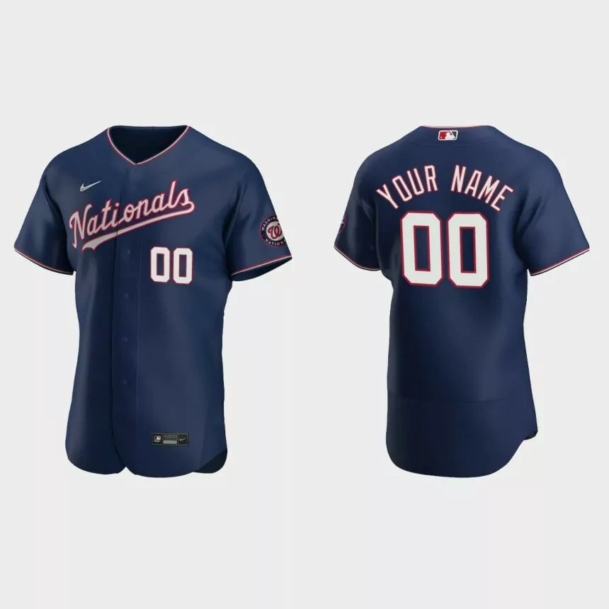 Custom Washington Nationals Authentic Alternate Jersey – Navy