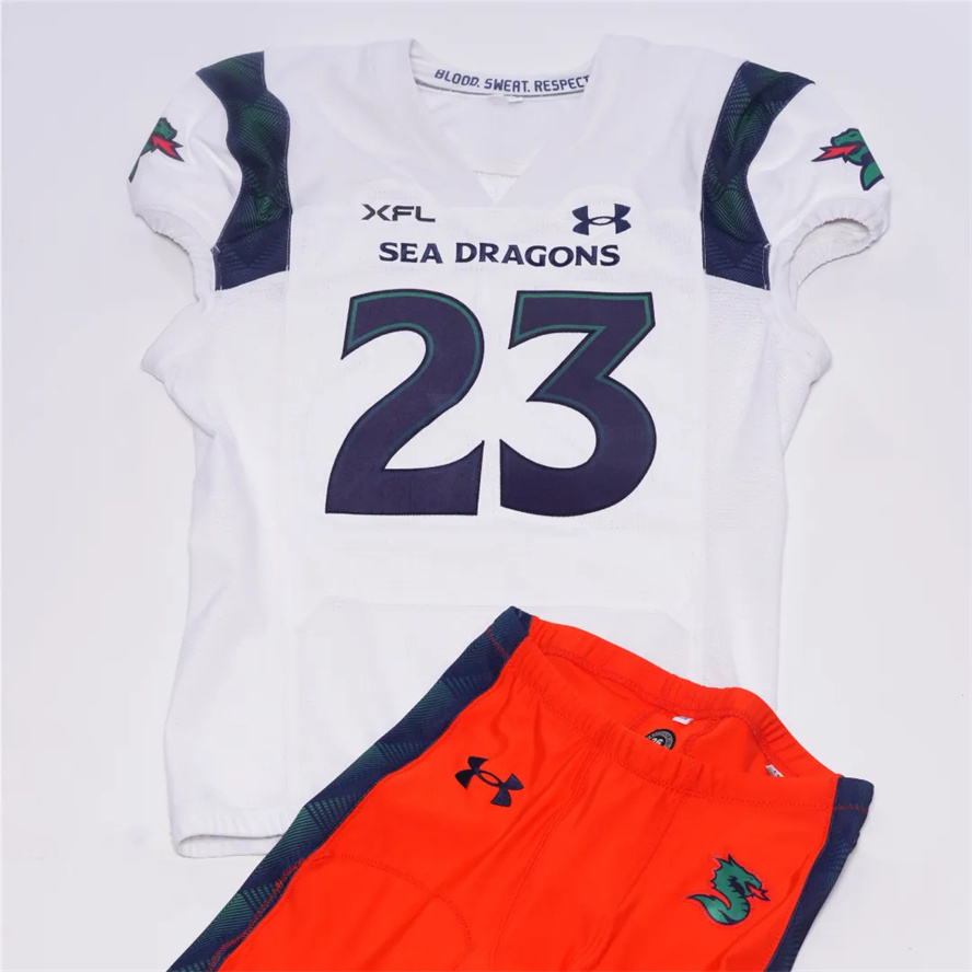 Custom XFL Seattle Sea Dragons White stitched Away football Jersey