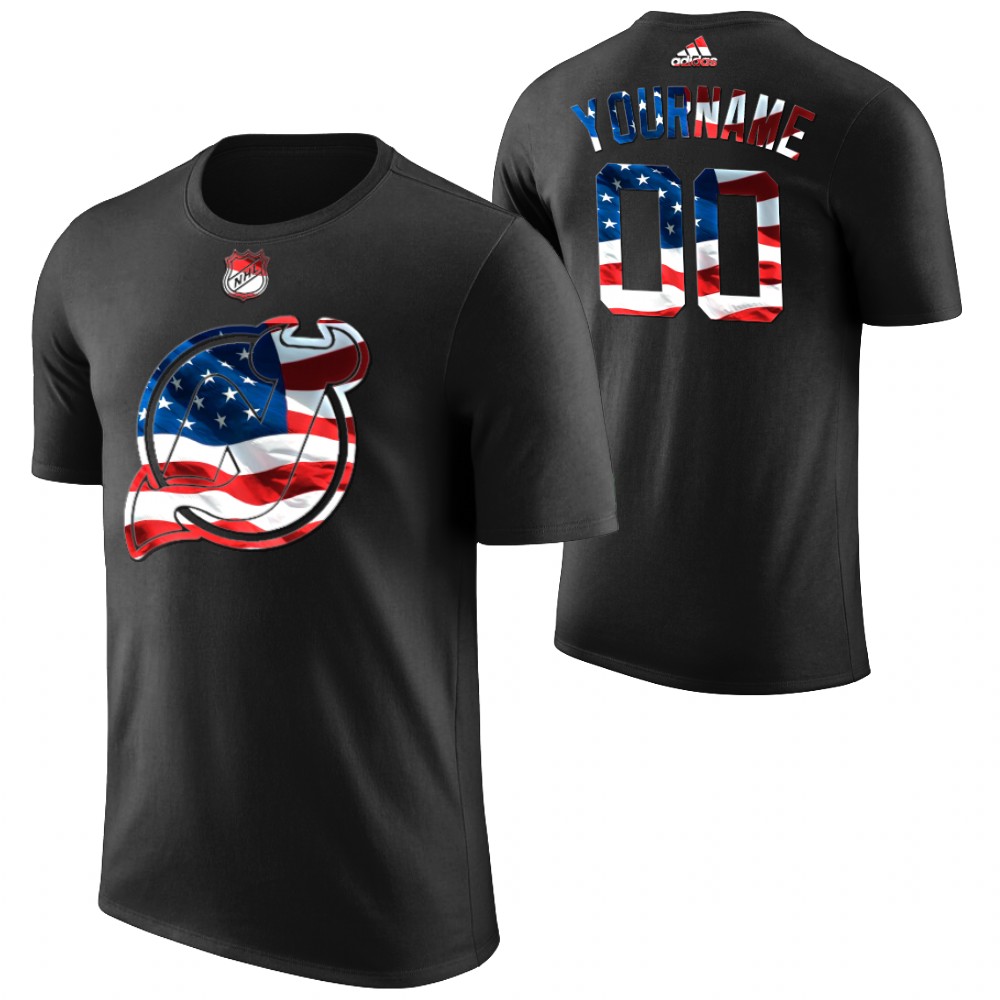 Customize New Jersey Devils 4th of July 2020 Banner Wave Black T-Shirt