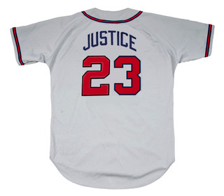 DAVID JUSTICE Atlanta Braves 1995 Away Majestic Throwback Baseball Jersey