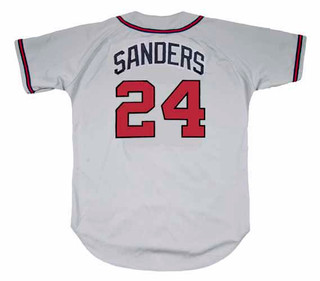 DEION SANDERS Atlanta Braves 1992 Away Majestic Throwback Baseball Jersey